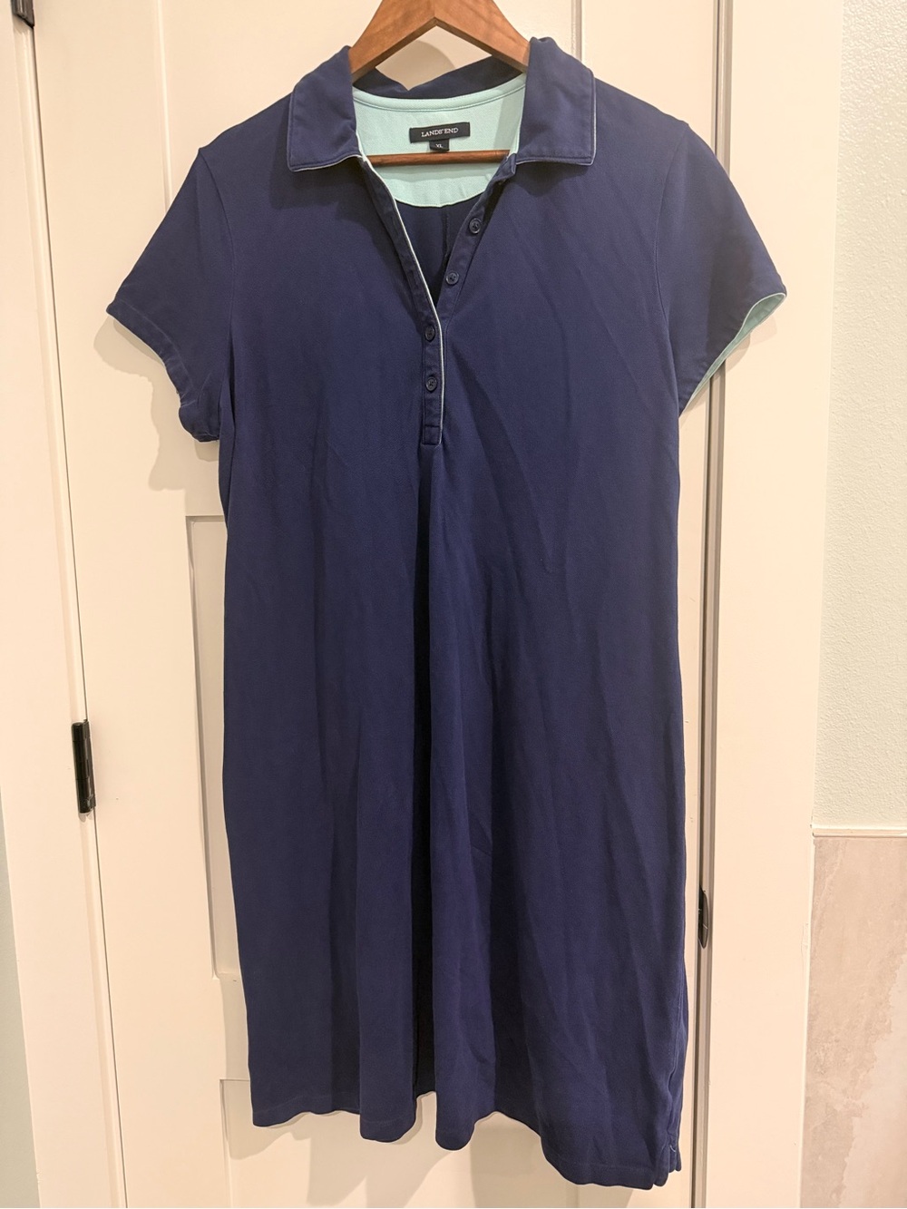 Lands' End Navy Durable Sporty Polo Tennis Dress Mint Trim Sz XL/18 97% Baumwoll